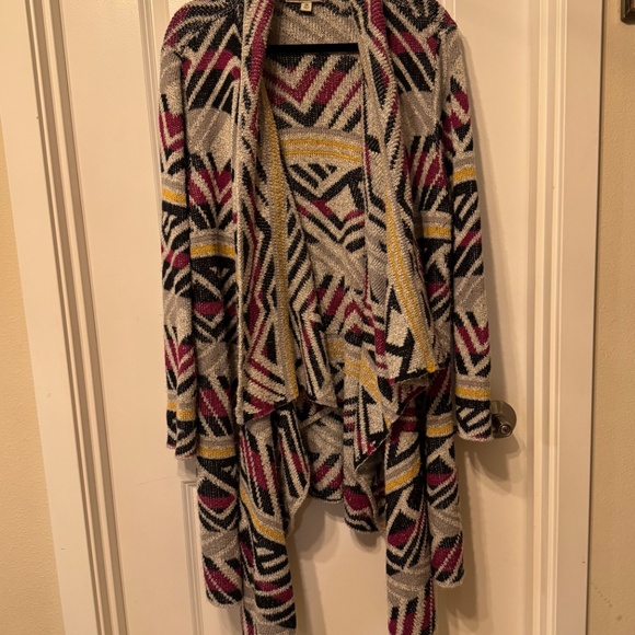 Lucky Brand 2X Open-Front Aztec Cardigan — Waterfall Drape - Picture 6 of 8